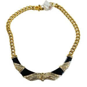 Maresco Signed necklace VTG Regal Statement Collar Baguettes Rhinestone Gold 16"